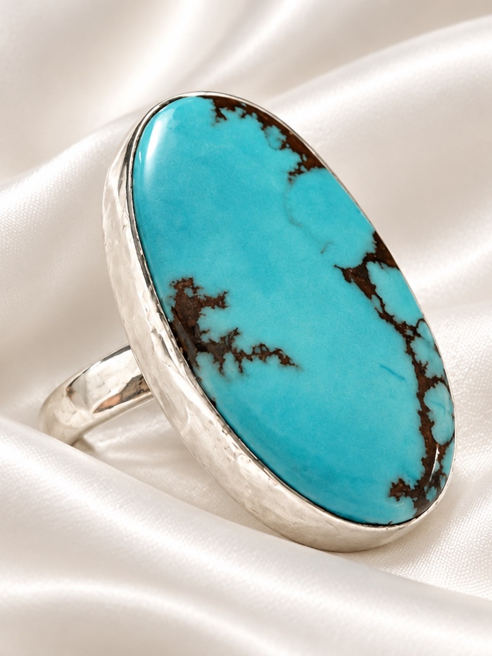 Sterling Silver Turquoise Statement Ring - 1 1/2” StoneBlue Brown Oval